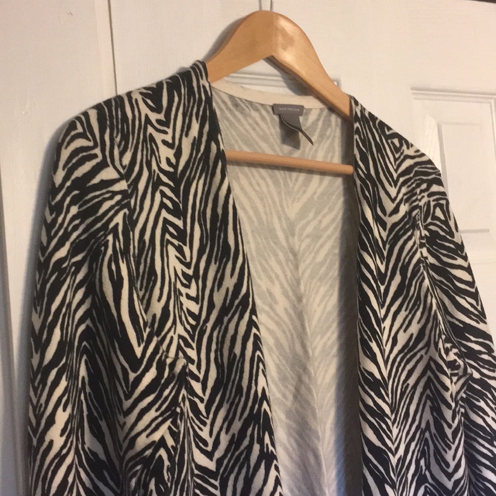 Ann Taylor black/white zebra print cardigan; XL